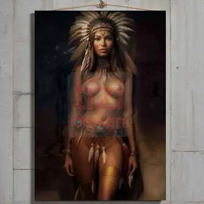 Metal Tin Signs Poster Or Canvas Topless Native American Indian Oil Print 30451 • £9.99