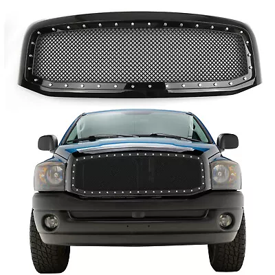 Black Mesh Front Hood Grille W/Chrome Rivet Fits Ram 1500 2500 3500 2006-2008 07 • $178.65