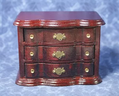 Vtg Dollhouse Chest Of Drawers NIGHTSTAND Wood 3 Working Drawers & Cherry Finish • $11.99