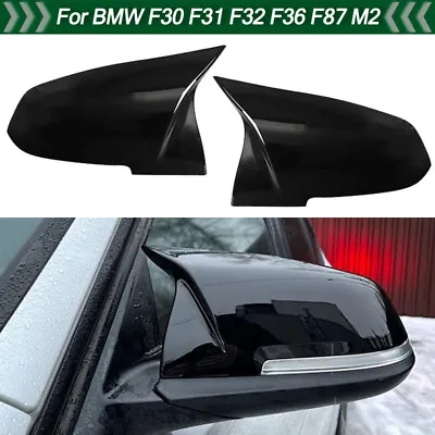 2x Gloss Black Side Rearview Mirror Cover Cap For BMW 3 Series F30 F31 320i 328i • $19.94