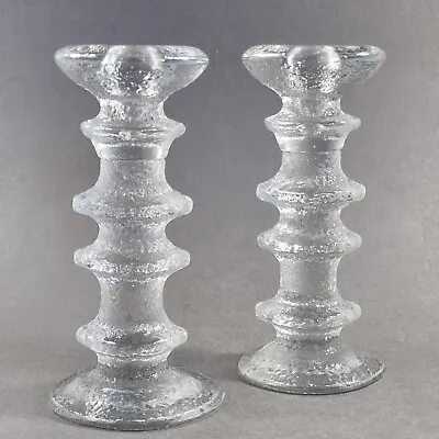 Pair 4 Ring Festivo Glass Candlesticks Timo Sarpeneva Iittala Finland Candle • £75
