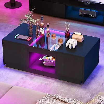 LED Coffee Tables Rectangle Center Table With Charging Station & Storage Drawers • $106.98