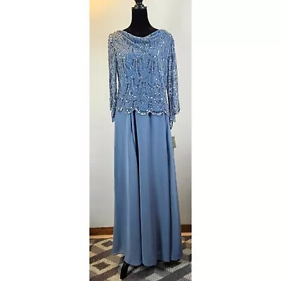J Kara Women Dress Size 6 Petite Maxi Formal Wedding Mother Of The Bride Blue • $85