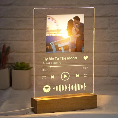 £15.99 • Buy Personalised Music Plaque Custom Photo Wood Base With LED Light Gift For Her Him