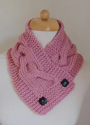 HAND KNITTED  SCARF / COWL /  NECK WARMER  Shade - Dusky Pink 100% Acrylic • £10.95