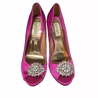 MANOLO BLAHNIK Fucschia 'Hangisi' Satin Jewel Buckle Pumps Size 39 US 9 • $245