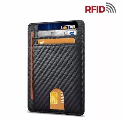 Men Anti-scan Leather Slim ID Credit Card Holder RFID Blocking Thin Small Wallet • £5.39