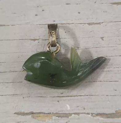 Beautiful Vintage Goldtone Dainty Jade Fish Pendant • $18