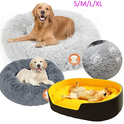 Dog Bed Donut Soft Round Plush Cat Beds For Calming Pet Anti Anxiety Washable • £12.99