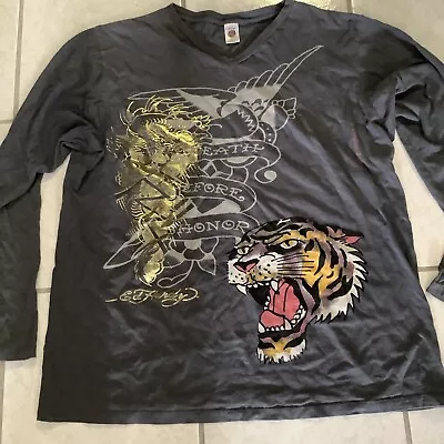 Ed Hardy Men's Long Sleeve Made In USA Graphic T-Shirt V-Neck Size Large • $28