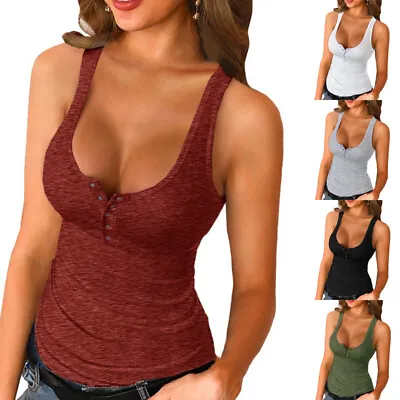 Women Summer Cotton Low-cut Vest Sleeveless T-Shirt V Neck Tank Top Camisole • £7.01