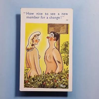 Saucy Comic Postcard C1959 Nudist Camp Blonde Boobs Tattoo New Member TROW • £6.95