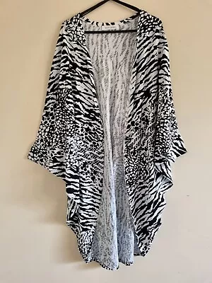 BETTY BASICS Womens Black/ White Kimono Open Short Sleeve Jacket Size 14 BNWOT • $25