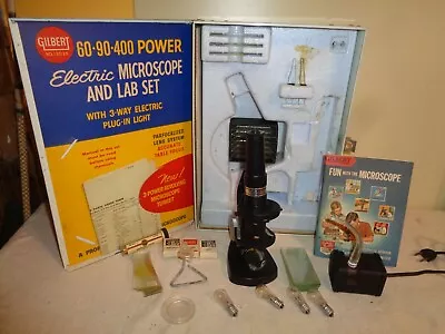 Vintage Gilbert Microscope And Lab Set Metal Box 1960's Working Bulb Manual +++ • $24.48