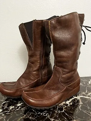 HUSH PUPPY BOOTS.  VintageBrown With Great Lace Detail Up Back. Zipper Close. 6M • $13.79