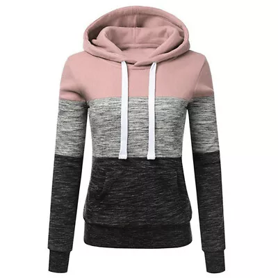 $24.43 • Buy Women Hoodies Sweatshirt Patchwork Ladies Hooded Blouse Pullover Plus Size