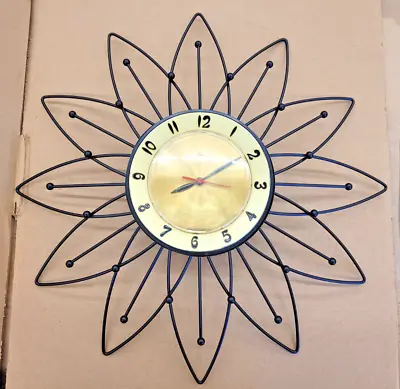 Vintage Mid Century Modern Starburst Lux Wall Clock Atomic L Robertshaw • $145