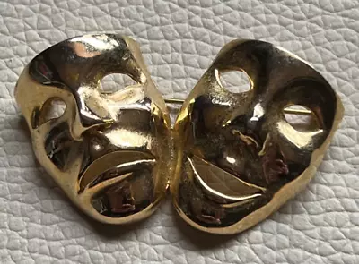 Theatre Masks Tragedy/comedy Gold Tone Brooch • £6