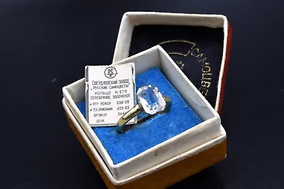 1960s Vintage Russian RING SILVER 875 Jewelry Old Stone Genuine Rock Crystal Box • $119.95