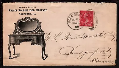 UNITED STATES 1895 ROCKFORD FOLDING BED ADVERTISEMENT 2c Rate ILLUSTRATED COVER • $8.90