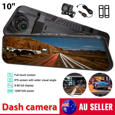 $58.45 • Buy 10'' 1080P Dual Dash Camera Car Front & Rear Video Recorder DVR Reversing Mirror