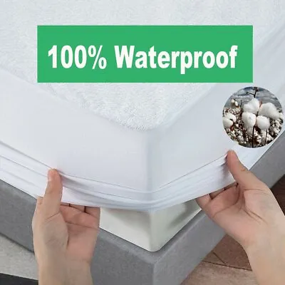 $23.99 • Buy Fully Fitted Mattress Protector Waterproof Terry Cotton Bed Soft Cover DB/QB/KB