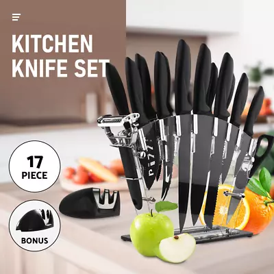 17PCS Kitchen Knife Set With Block Stainless Steel Nonstick Sharpener W/ Holder • $40.50