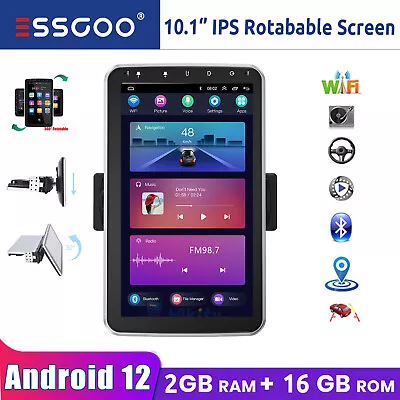 Single 1 DIN Rotatable 10.1  Android 13 Touch Screen Car Stereo Radio GPS 2+16GB • $147.59