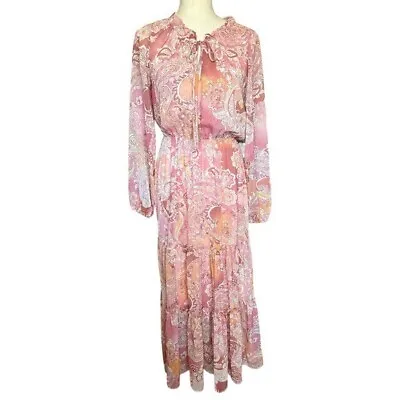 Koko + Mason Pink Paisley Chiffon Ruffled Midi Dress • $18.75