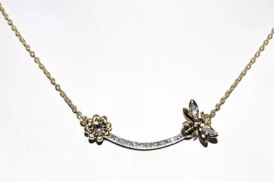 $500 .10ct White & Black Diamond  Bee & Flower  Cluster Smile Drop Necklace .925 • $10.50