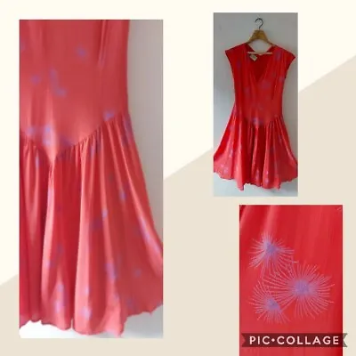 Vintage 50s Style Dress Pink Silky Pleated Full Skirt Twinwood Rock & Roll Swing • £15