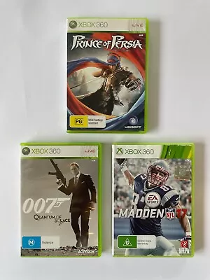 3 X Xbox 360 Games - Prince Of Persia 007 Madden COMPLETE TESTED WORKING • $19.95