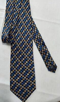 Vtg  Pierre Cardin NECKTIE Geometric 100% Silk 3 3/4  X 60  Blue Gold Blk • $6.99