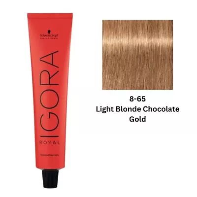 SCHWARZKOPF PROFESSIONAL IGORA ROYAL 8-65 LIGHT BLONDE CHOCOLATE GOLD 60g • $25.95