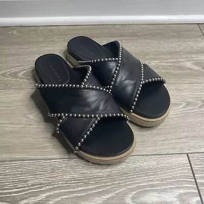 $14.99 • Buy Zara Slippers Mules Clogs Slip On Embellished Studs Black Silver Women 39 US 8.5