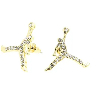 New Michael Jordan Gold - Plated Pair Stud Earrings Clear Jumpman Jump Man • $14.95