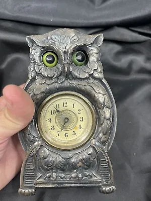 Owl Silver German Clock Moving Eyes • $425