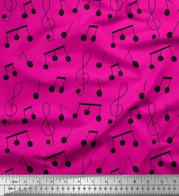 Soimoi Pink Cotton Poplin Fabric Notes Musical Instrument Print-ZG9 • $10.29