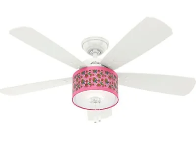 $171.08 • Buy White 48  Pink Flowers & Butterflies Girls Room Ceiling Fan W Dimmable LED Light