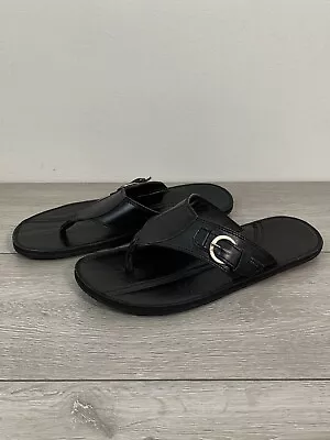 Weinbrenner Mens Black Leather Buckle Thong Sandals Size 44/UK 10/US 11 • £27.95