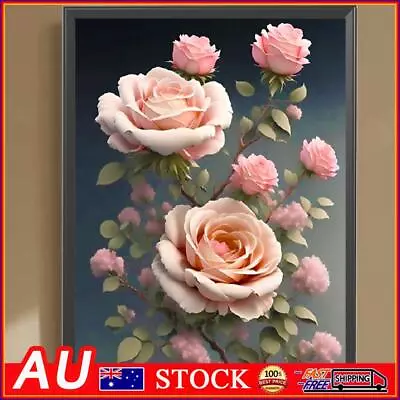 5D DIY Full Square Drill Diamond Painting Pink Rose Kit Home Decoration 30x40cm • $11.89