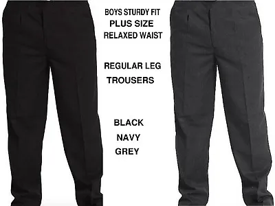 £9.99 • Buy Boys/men Sturdy Fit School Trousers Relaxed Waist Plus Size Regular Leg Sm/6xl