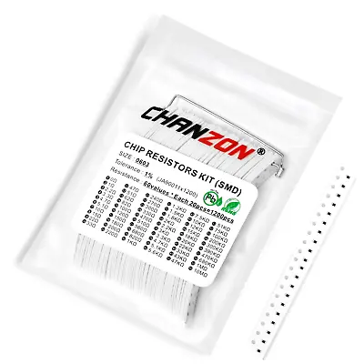 Chanzon 1200Pcs 0603 SMD Resistor Kit 0-10M Ω Ohm 60 Values 1/10W 0.1W ±1% Tole • $12.40