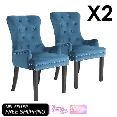 La Bella 2 Set French Provincial Dining Chair Ring Studded Lisse Velvet Rubberwo • $365.90