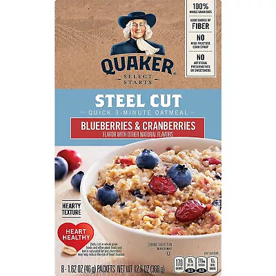 Quaker Instant Steel Cut Oatmeal Cranberries And Blueberries 8 Ct • $15.38