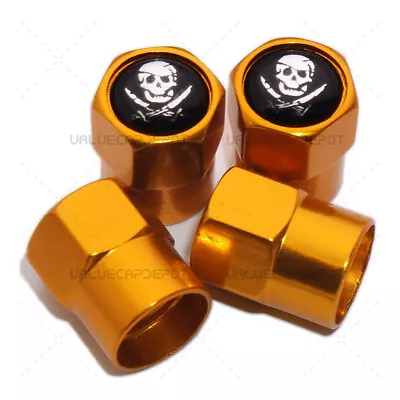 4pcs Hex Fit Skull Car Wheels Tire Air Valve Caps Stem Dust Cover Decor Gold • $7.99