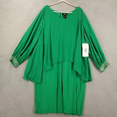 Midnight Velvet Dress Womens 3X Green Stretchy Beaded Cuff Midi • $25.99