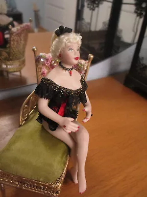 Miniature Dollhouse Blonde Doll 5  Seated Doll • $49.95