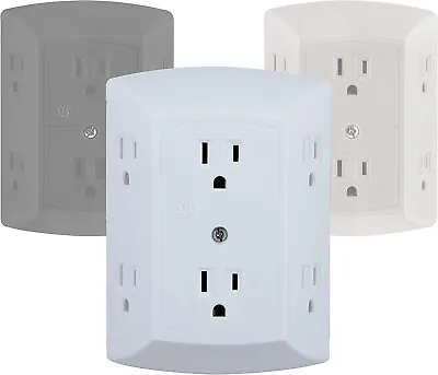 Electric 6 Outlet Wall Mounted Plug Adapter White Extra Wide Space Easy Install • $14.93