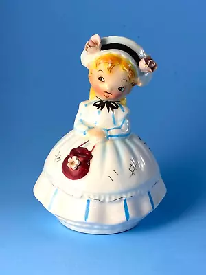 Vintage Figurine Of Girl With Purse Lady In Blue Striped Dress Made In Japan • $21.95